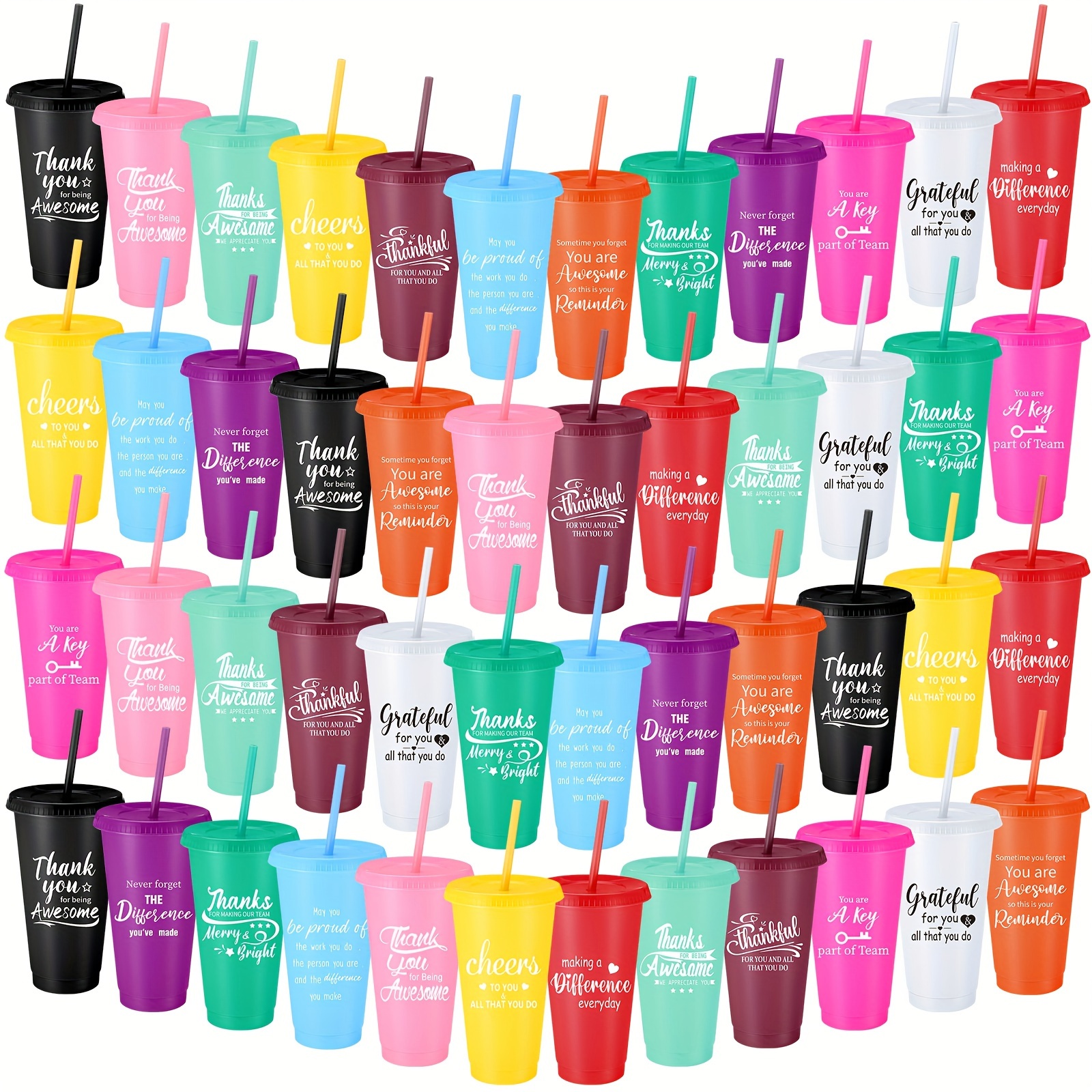 

48 Thank-you Gifts 24 Oz Cup Bulk Employee Thank-you Gift Inspirational Cup With Lid And Straw Reusable Plastic Cup Suitable For Colleagues Female Teacher (cute Color)