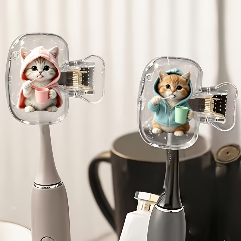TEMU 2pcs And Cute Tabby And Chrysanthemum Cats Wearing Yukata Holding Tooth Cups And Heart-shaped Pattern, Printed Portable Dustproof Toothbrush Box