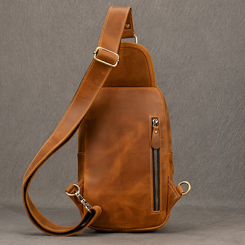 mens leather sling bag backpack authentic retro - Temu Bahrain display picture 3