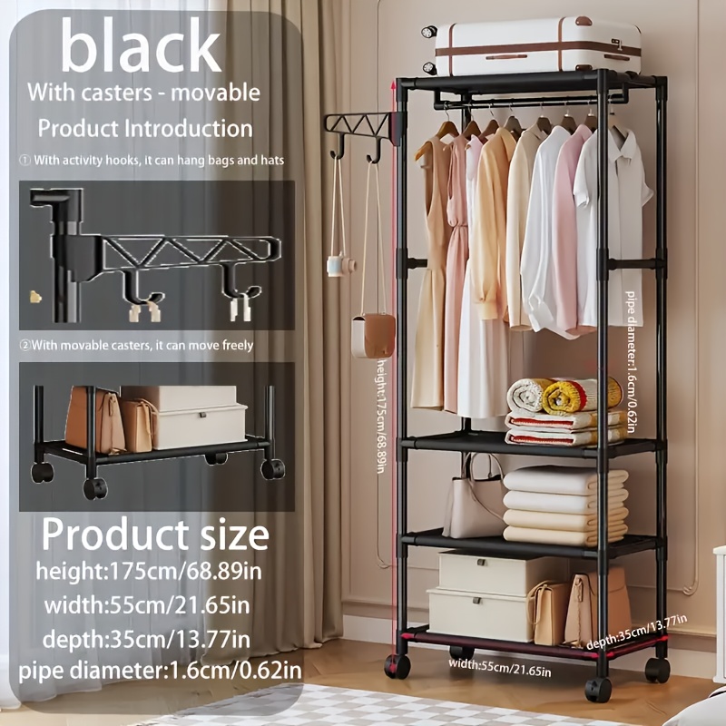 New Luxury High Quality Metal Space Saving Portable Wardrobe, Multifunctional Design with Hooks, Wheels And Reinforced Metal Frame, Easy Assembly, Suitable for Bedrooms, Living Rooms, Apartments And Offices, Portable Closets