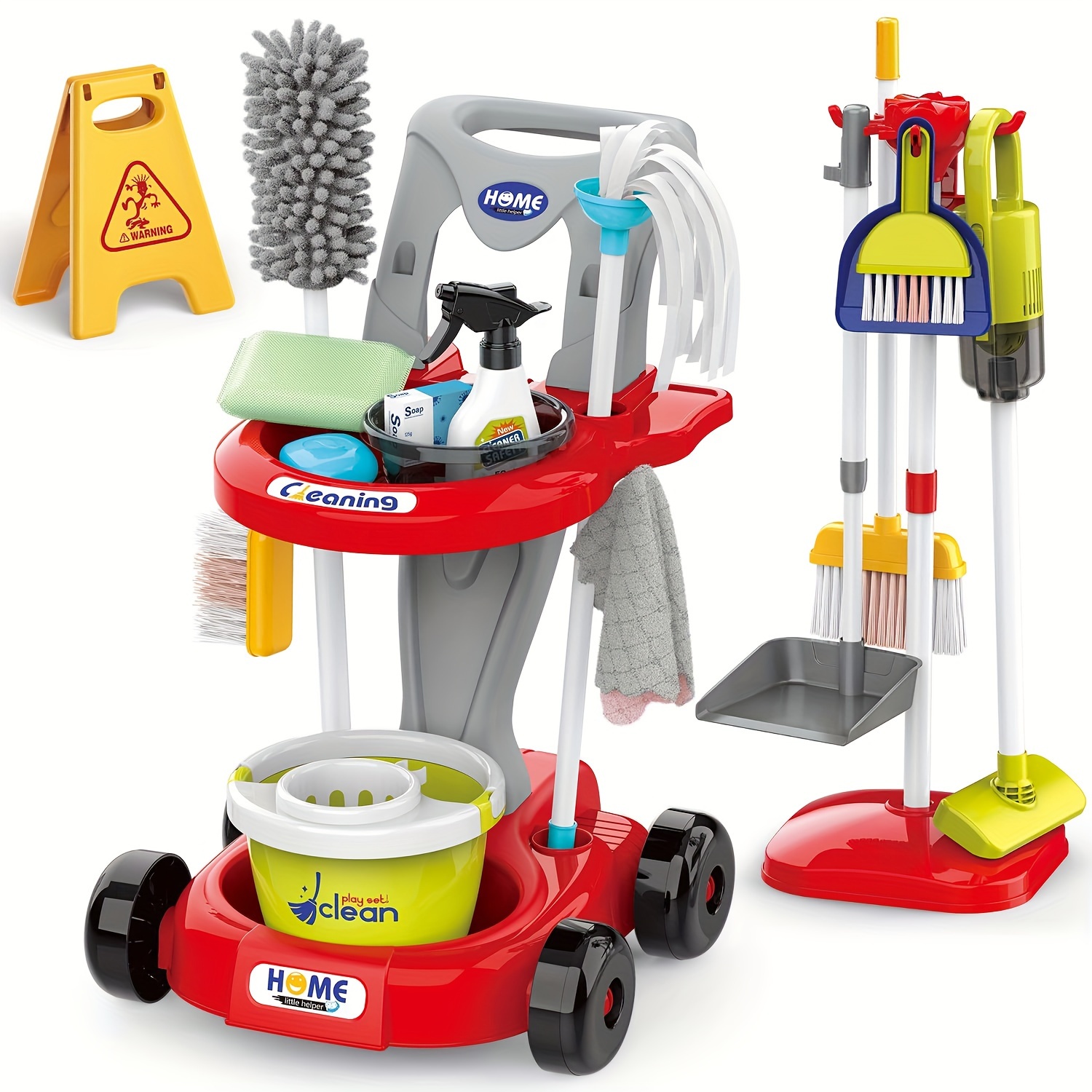 Simulation Cleaning Tools Trolley Pretend Play Vacuum Mop Set