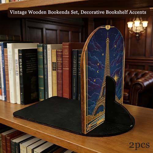 artikel foto set van 2 vintage gesneden boekensteunen, geschikt voor bureau-organisatie, verdikt houten plankdecor met sierlijk reliëf boekensteunontwerp, massief houten bureau-organizers voor kantoor, geschikt voor feestdagen, verhuiscadeaus, bureaudecoratie