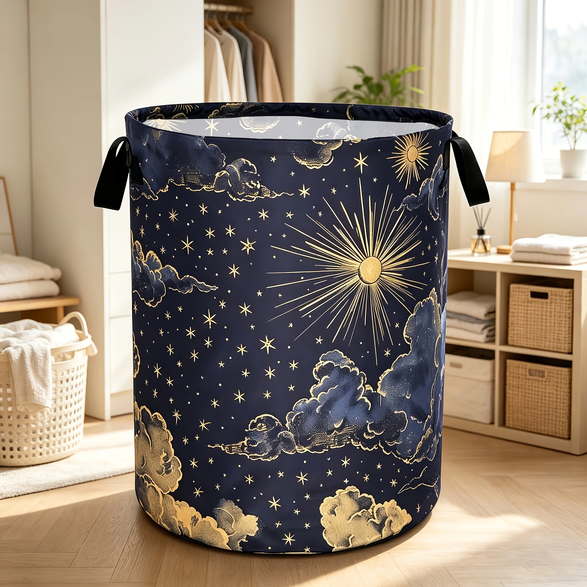 TEMU 1pc Beautiful Laundry Basket, Cloud-shaped Laundry Hamper With Handles, Foldable Portable Clothes Storage Basket, Suitable For Laundry Room,