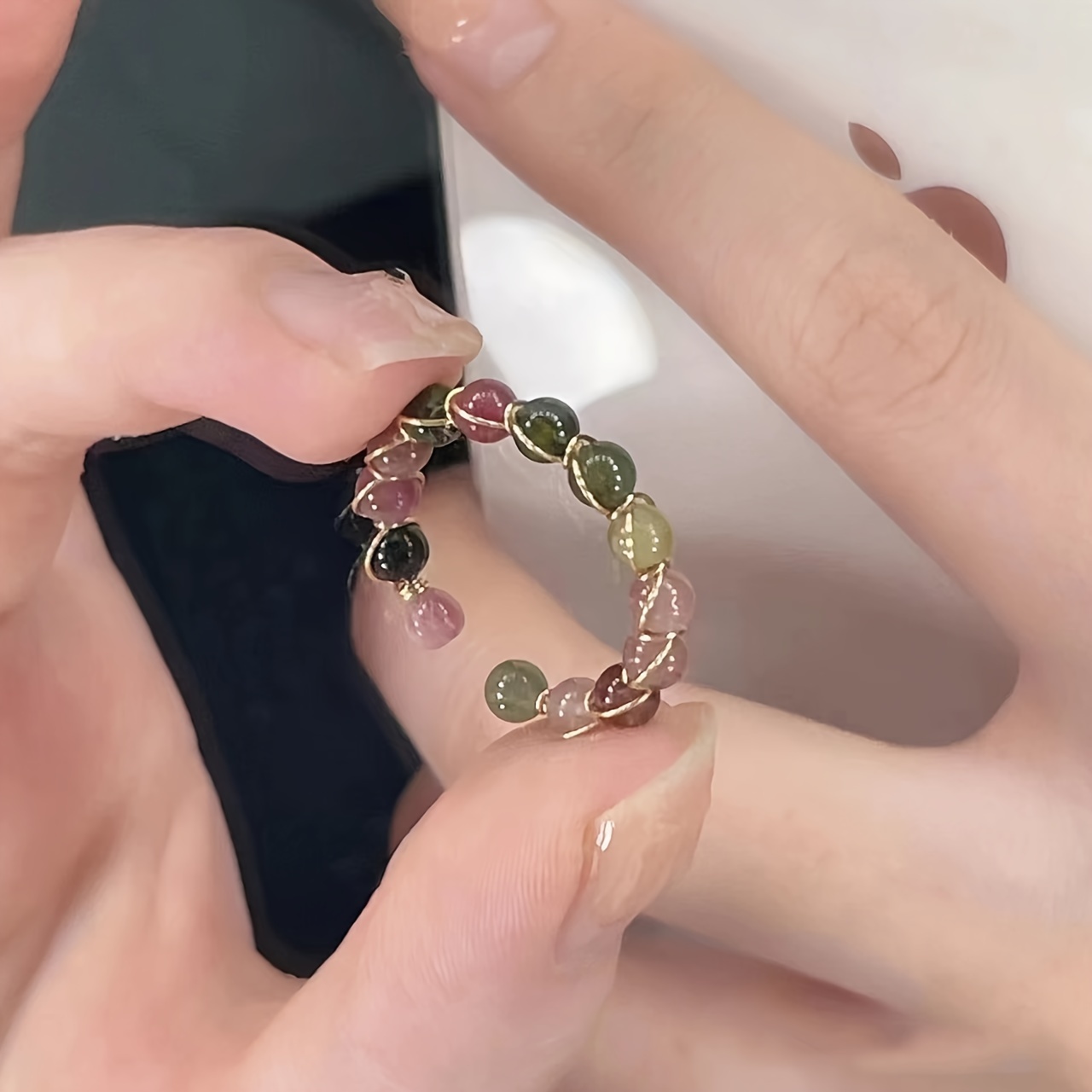 Women's Rainbow Gemstone Ocean Style Open Ring