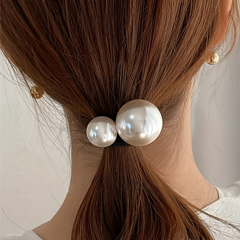 

Elegant 2pcs Pearl Hair Ties - High Elasticity, Ponytail Holders For Women & Girls - &