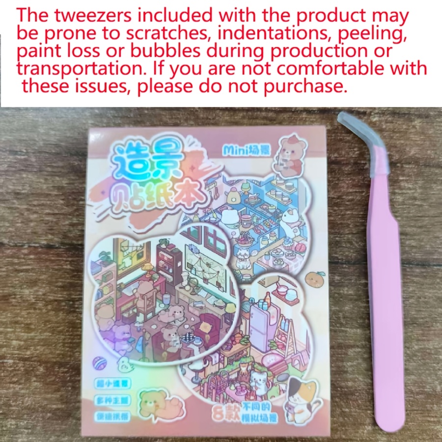 Image of 22pcs 3d Miniature Dollhouse Scene Sticker Book With Tweezers - Disposable Diy Micro Scenes Suitable For Kids' Crafts, Dollhouse Building, Mini - Multicolor Mini Scenes, 3d Houses & Landscapes