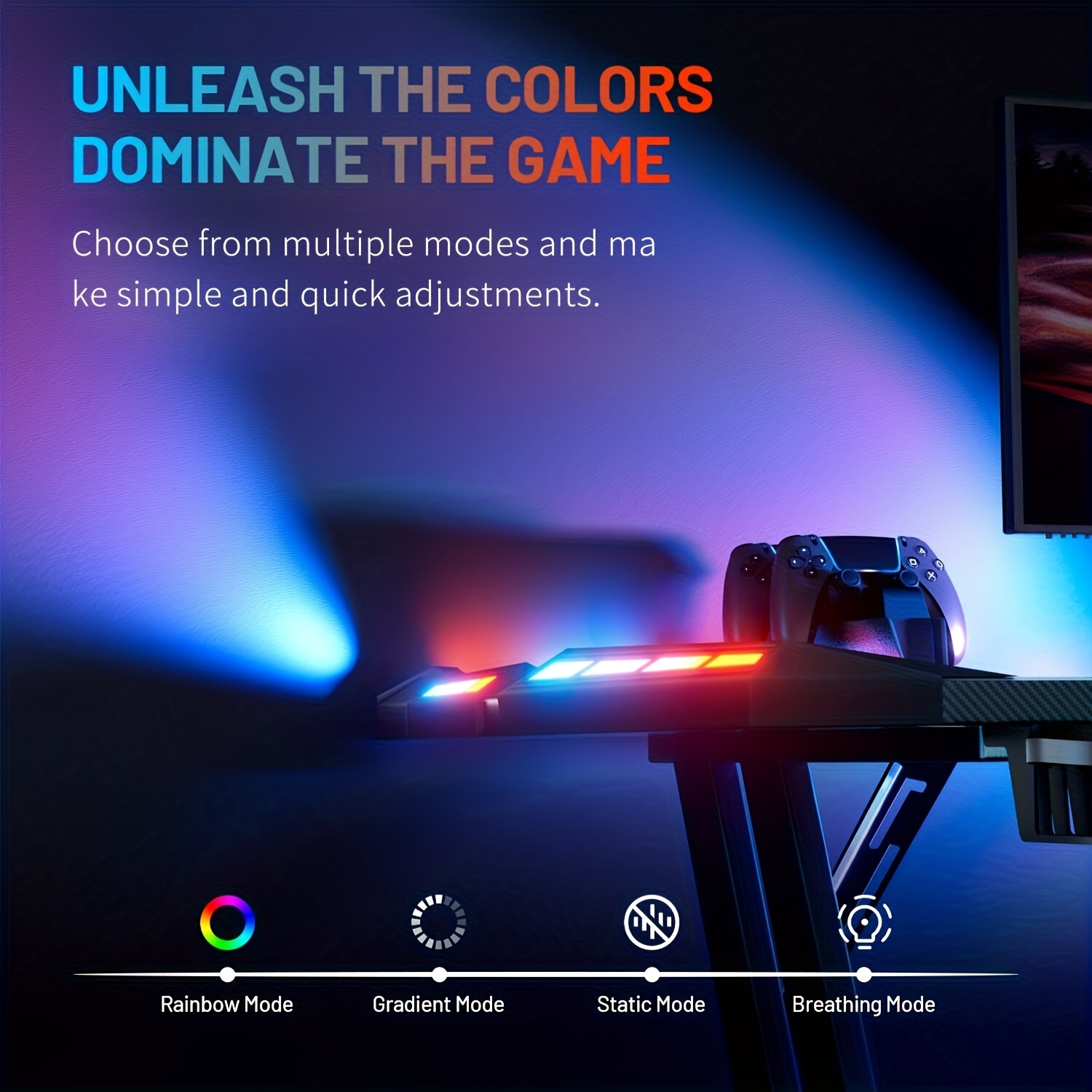 HOME DESK Gaming Desk With LED Lights Carbon Fibre Surface Gaming Table Large Computer Desk Ergonomic Home Office Desks Z Shaped PC Gamer Workstations With Headphone Hook & Cup Holder