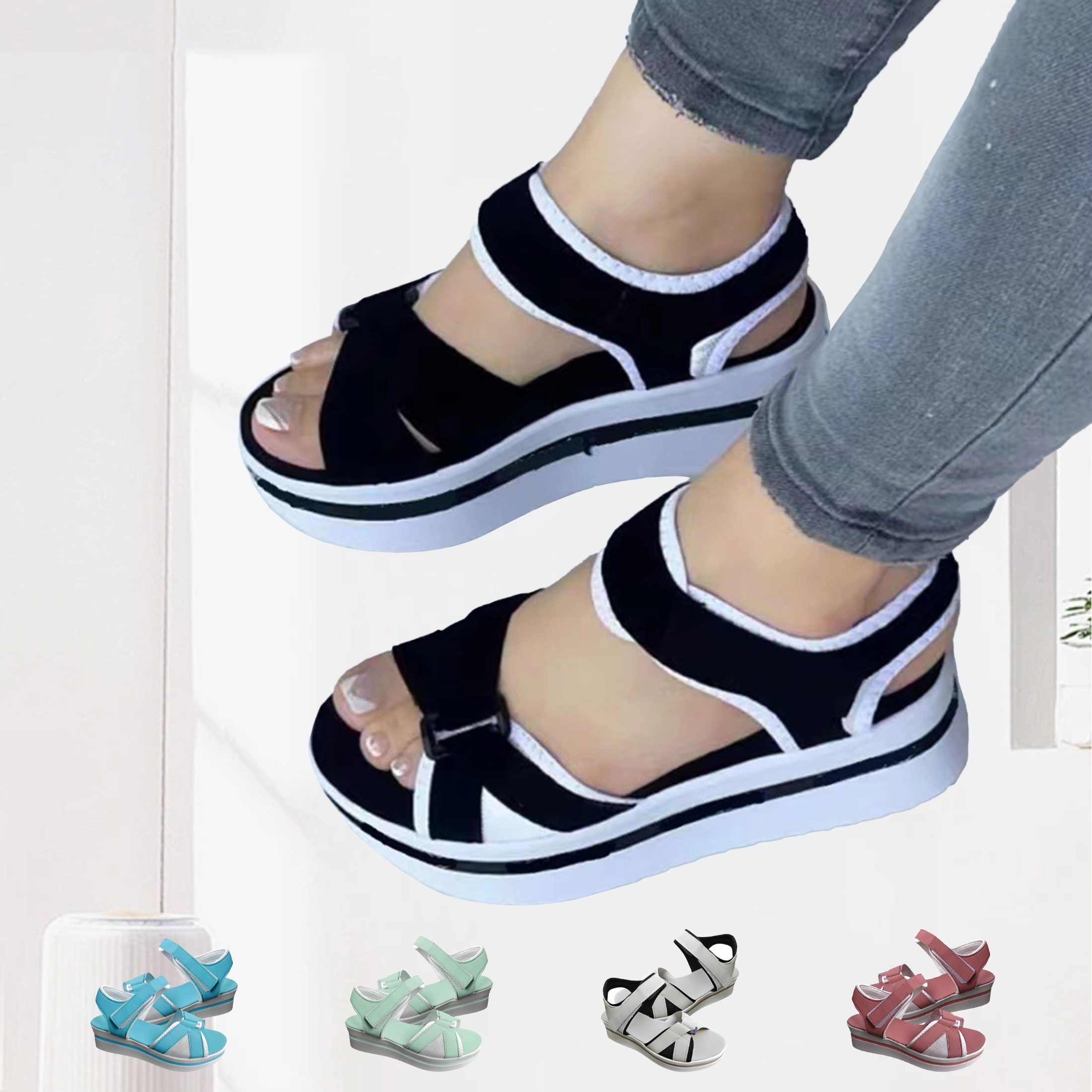 

Open Toe Slingback Outdoor Shoes, Casual Low Wedge Beach Sandals, Women's Platform Sports Sandals, Breathable And Comfortable