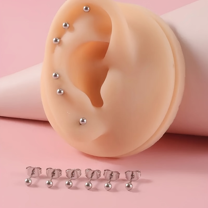 Image of A Set Of 6 Pairs Of Silvery, Fashionable, Delicate, Small, And Sweet Women's Stud Earrings, Simple And Suitable For Daily Wear