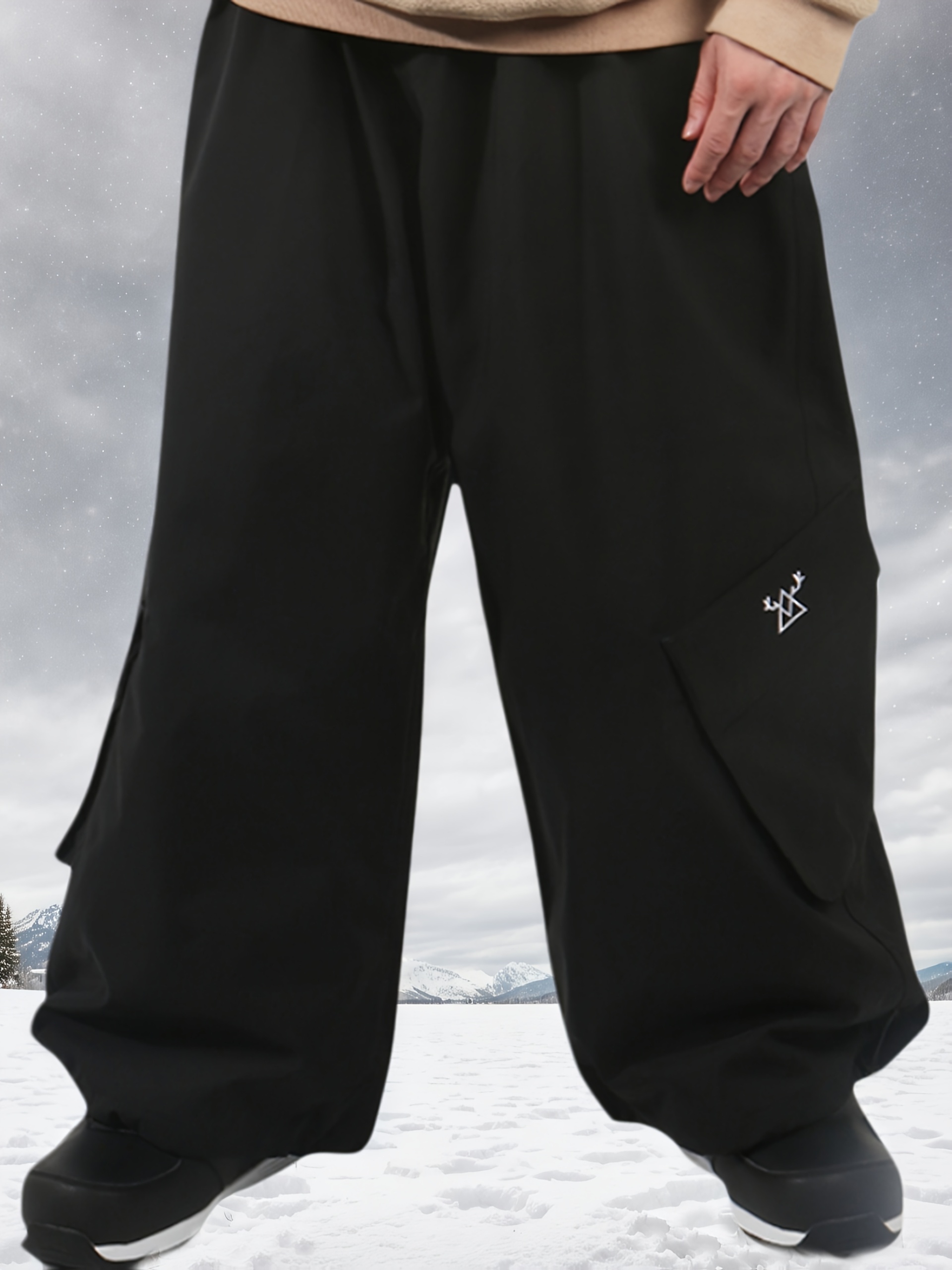 mens super loose fit ski pants windproof washable polyester wide leg design with pockets for   outdoor activities black   wideleg pants durable polyester
