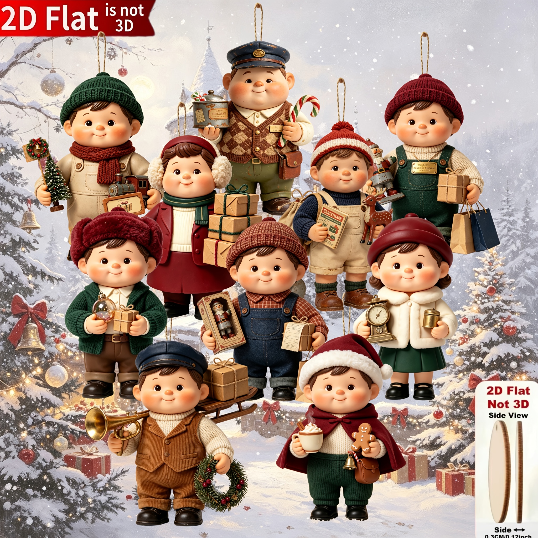 TEMU [2d Flat] 10pcs Christmas Doll Wooden Hanging Ornaments, Christmas Decor Set, Personalized 2d Flat Wooden Hangings, Christmas Tree Decorations,