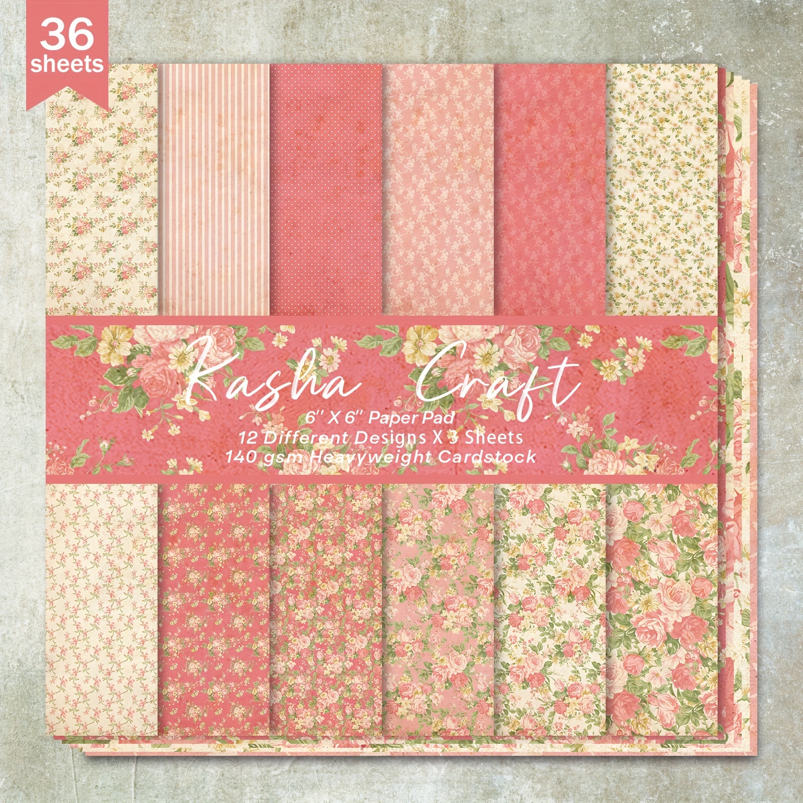 

36 Sheets Vintage Floral Patterned Scrapbooking Paper, 6x6 Inch, Heavyweight Cardstock For Bullet Journal, Collage, Greeting Cards, And Crafts