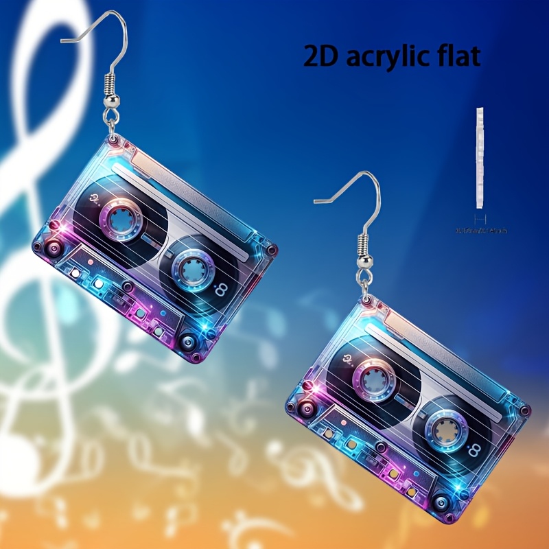Image of 2d Flat, 2d Flat Colorful Guitar And Disc Music Festival Party Watercolor 2d Flat Acrylic Cartoon Earrings Accessories Cute Pendant, Suitable For Fan Gifts Jewelry, 2d Flat