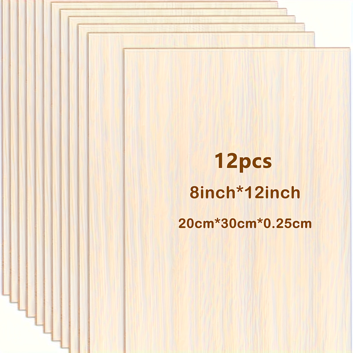 

12 Pack Basswood Sheets: Thin Plywood Wood Squares For Crafts, Architectural Models, Laser Cutting, Wood Burning & Drawing - 20cm X 30cm, 2mm