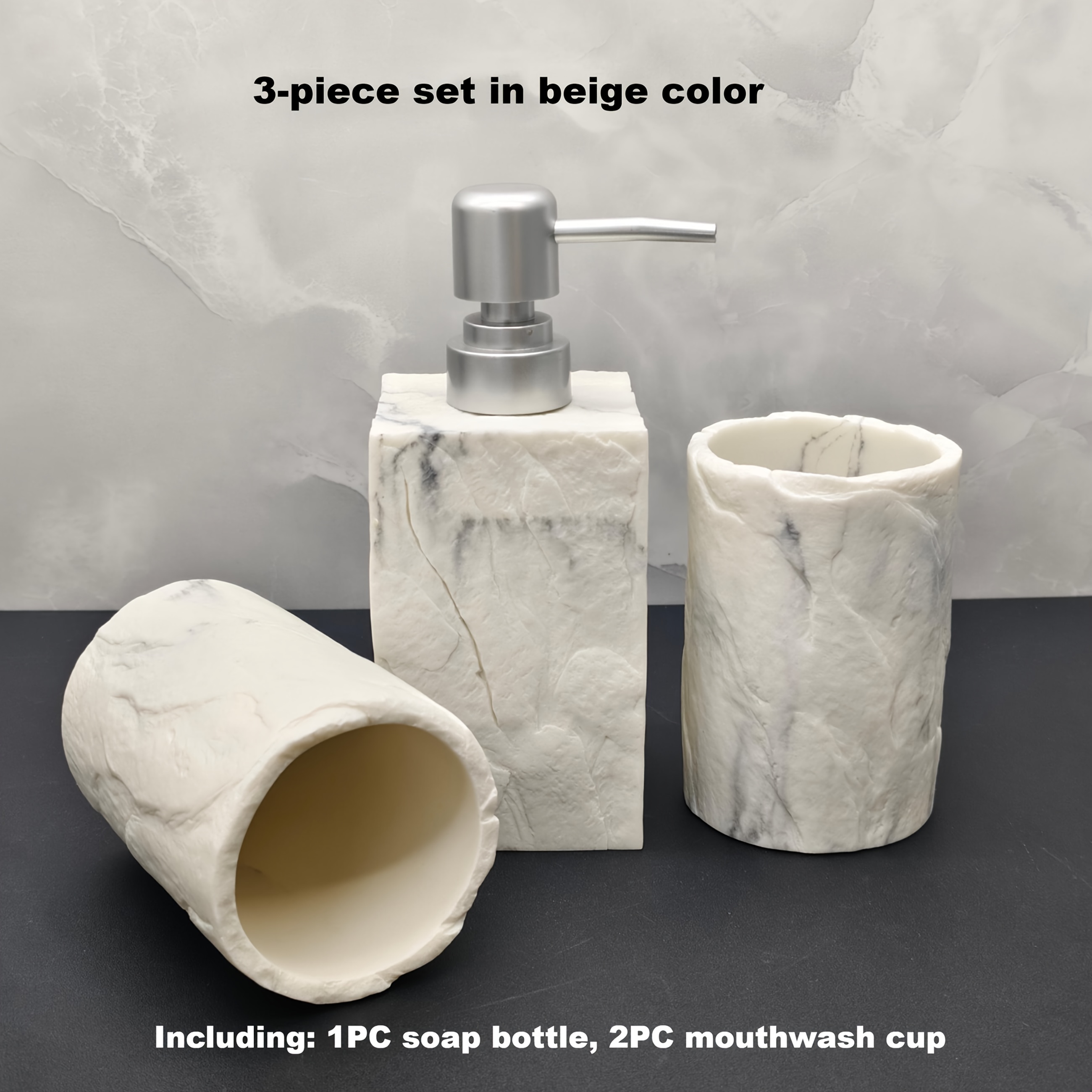 3pcs Bathroom Additions Set, Including 2 Bathroom Mouthwash Cups And 1 Soap Dispenser Bottle, Suitable for Hotel And Small Family Bathroom Kitchens