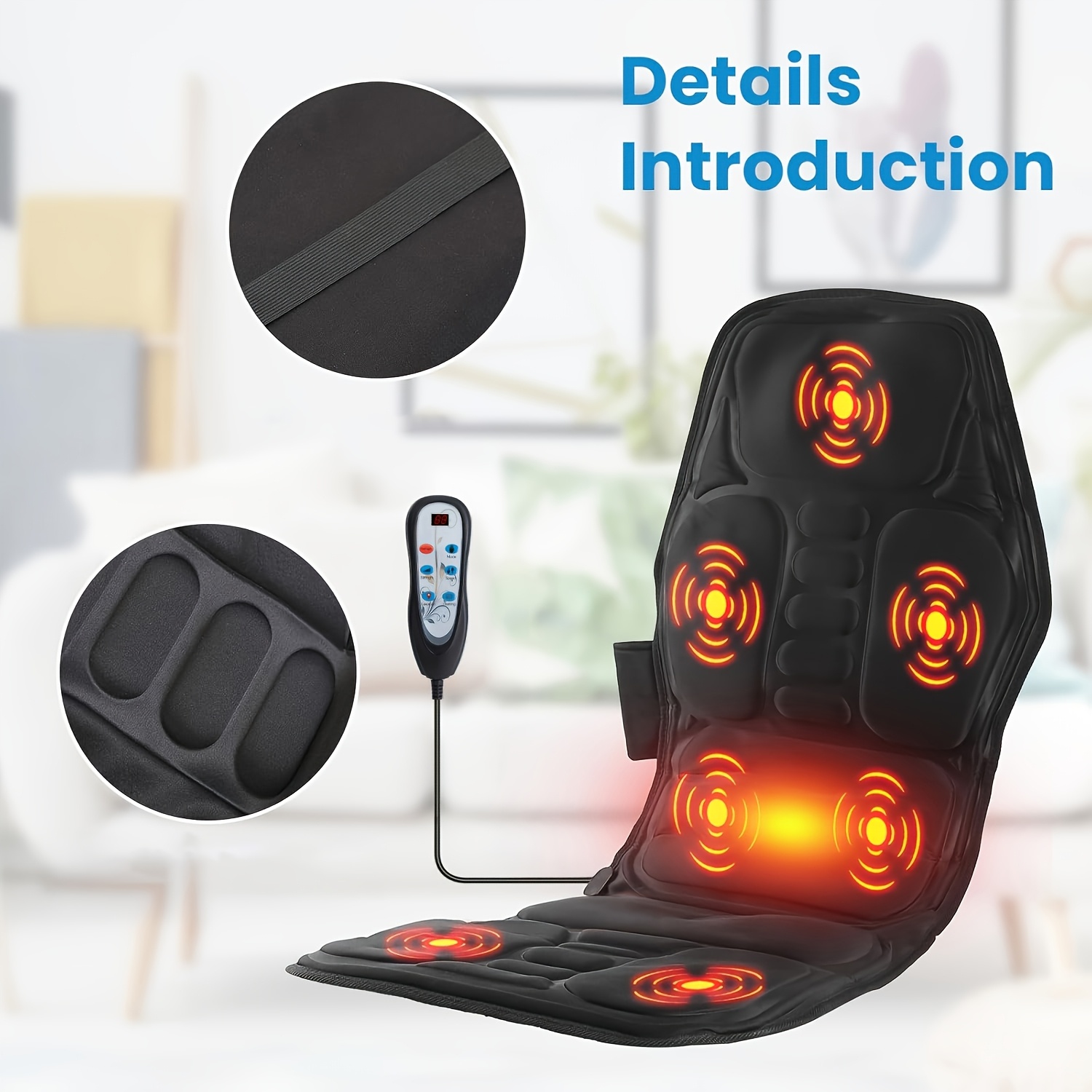 massage seat cushion with heating 7 vibration   full back massage for home office use ideal christmas birthday gift   power adapter type c plug lvd adapter Product details 2