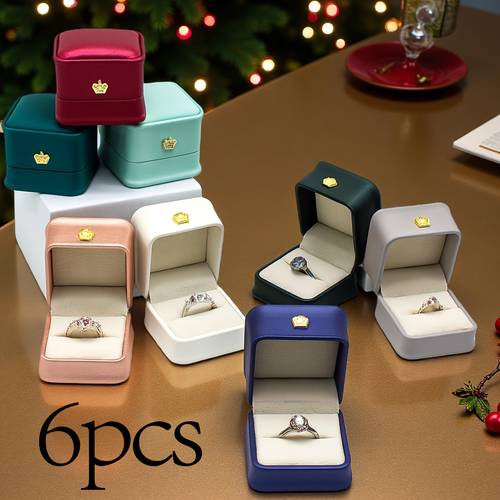 item picture 6pcs 57 57mm exquisite ring box velvet cushion lining jewelry gift box engagement proposal wedding favor jewelry display birthday gift high end gift wrapping