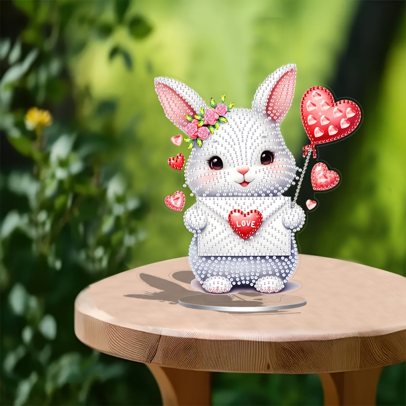 

Diy Valentine's Day Cute Bunny Kit - Acrylic Craft Set With Unique Shaped Rhinestones For Desktop Decor, Surprise Gift