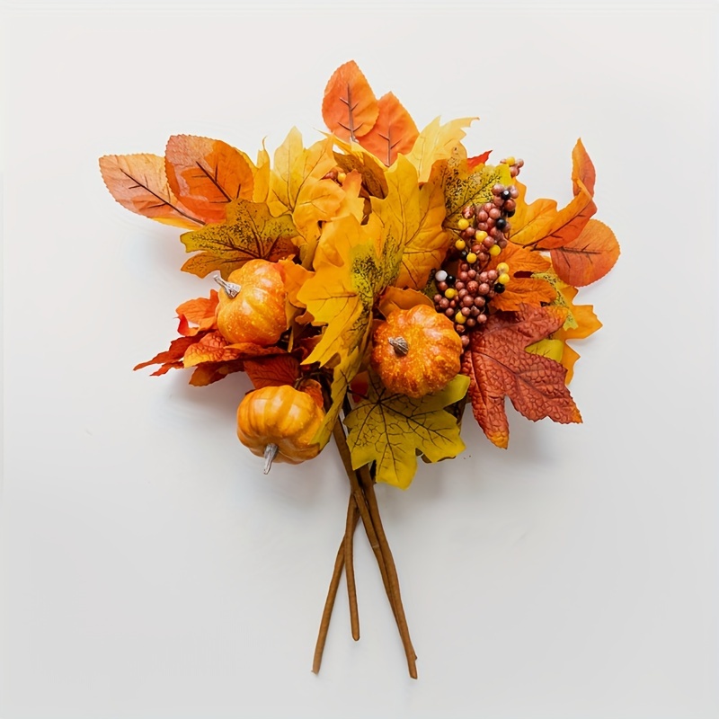 

4 Pcs Artificial Bouquet With , Pumpkins & Berries - Plastic & Autumn Tabletop Decor For Home, Living Room, Kitchen, Bedroom