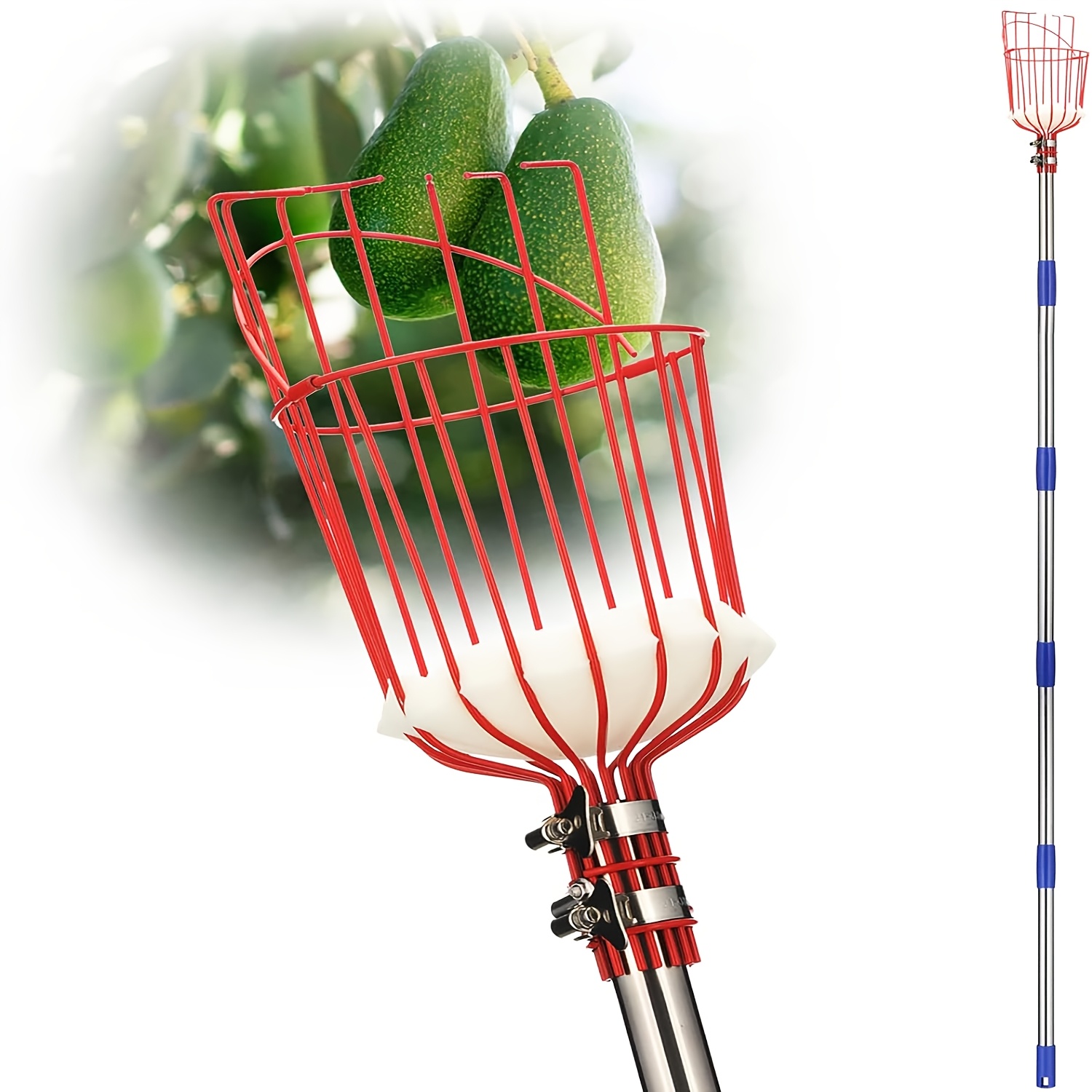 

Telescoping Fruit Picker Tool With Basket - Metal, Adjustable Clamps For , Oranges, & More - 8ft/10ft Options