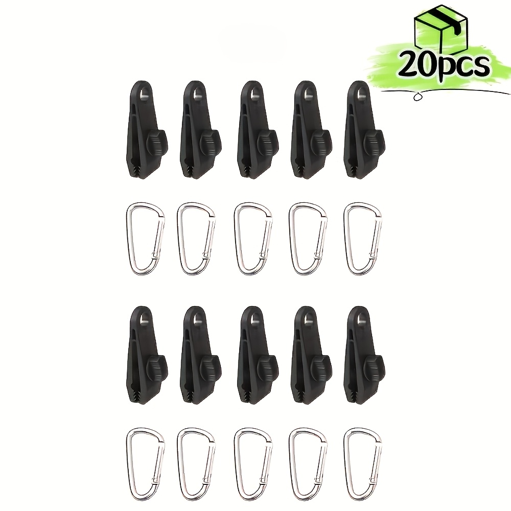 Image of 20pcs Set, Outdoor Windproof Fixing Clips, Carabiner Hook Combination, Awning Reinforcement And Wind-resistant Tool, Essential Accessories For Camping, Durable And Rust-proof Aluminum Alloy Set