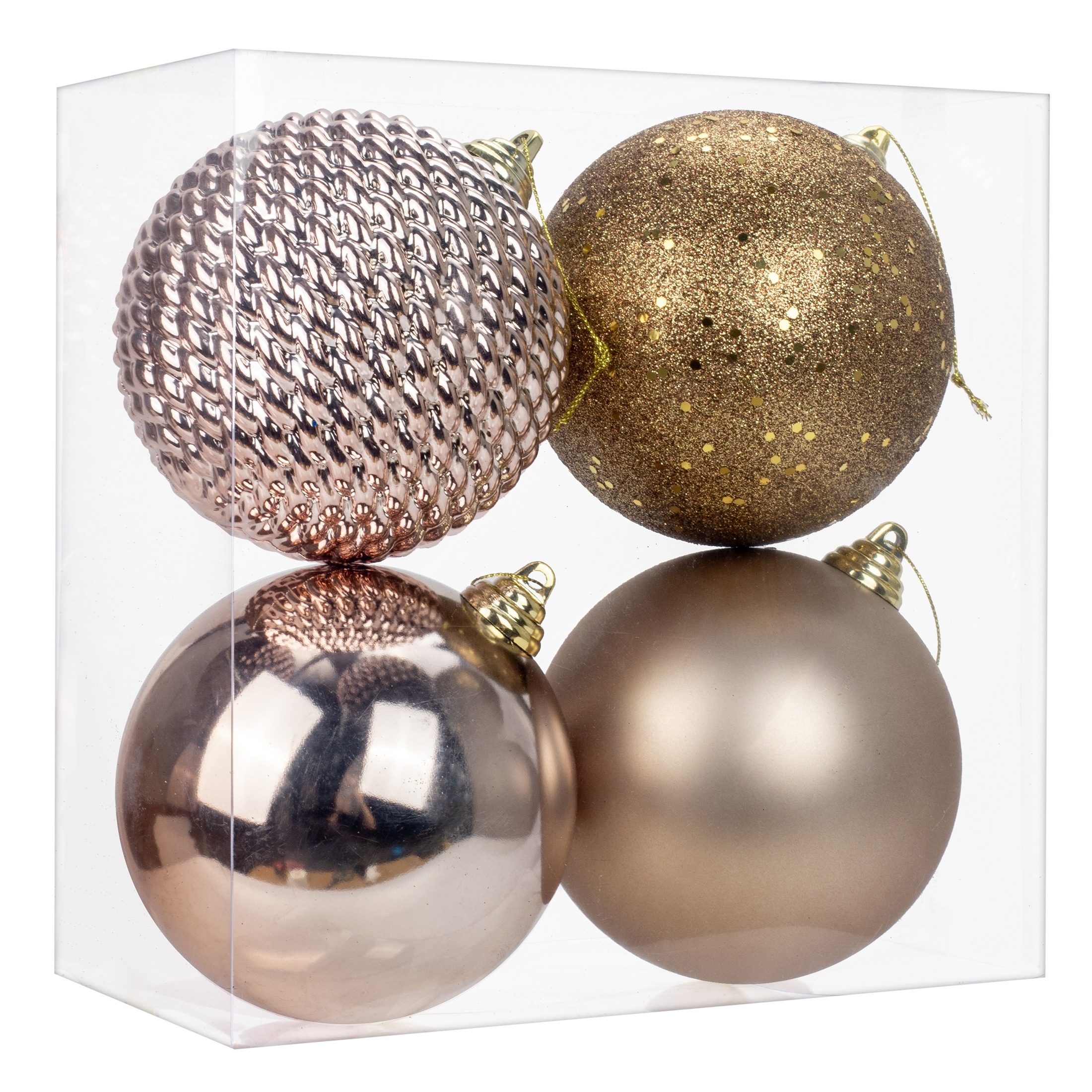 

Set Of 4 Vintage Bronze Christmas Ornaments, 12cm Pvc Ball Decorations With Storage Box, Christmas Decorations