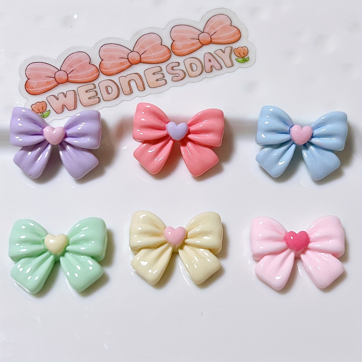 

30pcs Resin Heart-shaped Bow Tie Patches In Pastel Colors - Diy Phone Cases, Hair Clips, Water Bottles & Jewelry Accessories