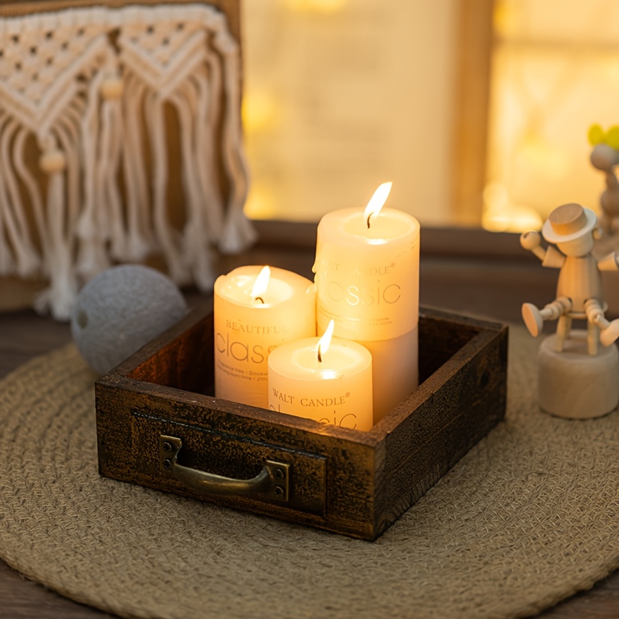 

Vintage American-style Wooden Square Candle Holder With Antique Iron Handles - Home & Bar Decor