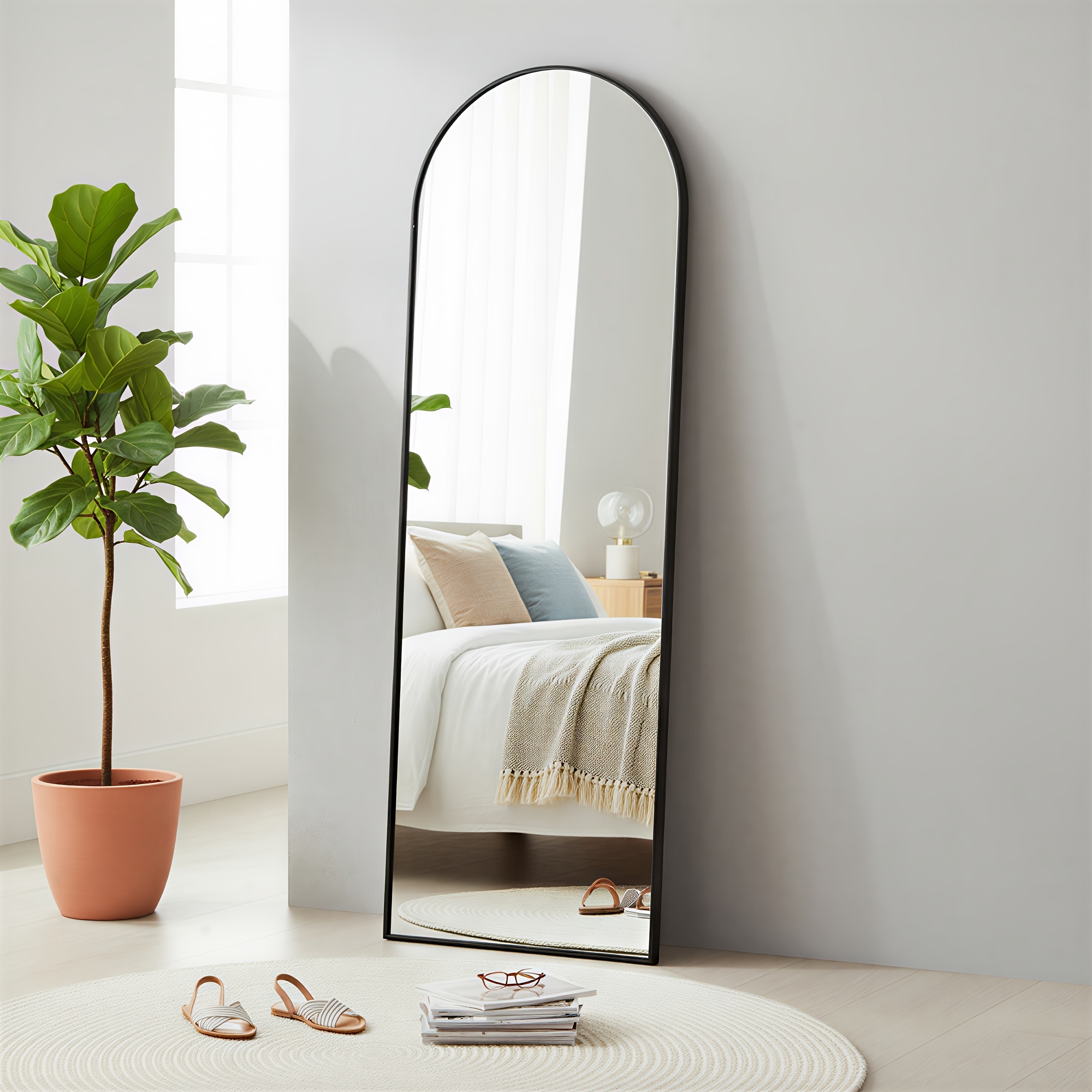 Full-length Mirror, 120 X 40 Cm, Curved Mirror, Wall Or Door Mounting, Aluminum Alloy Frame, Tempered Glass, For Bedroom, Living Room, Dressing Room, Ink Black