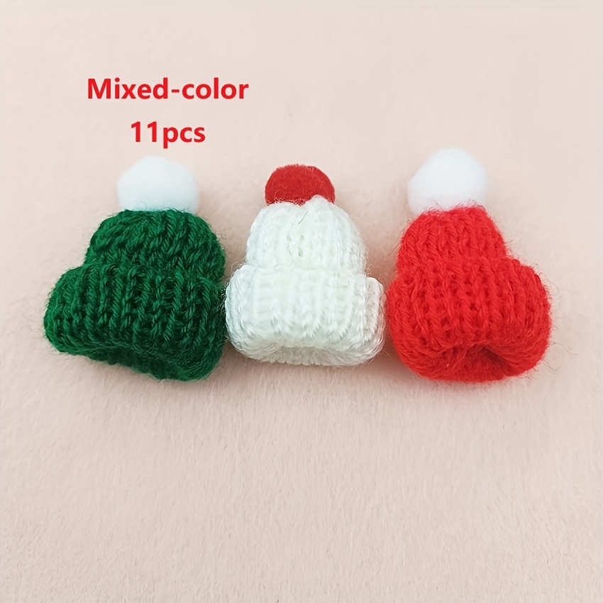 TEMU 11pcs Mini Christmas Knit Hats - Assorted Colors, Diy Handmade Christmas Hats For Party Decorations, As Well As Bottle Caps For Halloween,