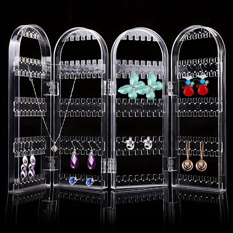 acrylic jewelry organizer foldable accessory stand suitable for earrings and necklaces 4 compartments transparent display rack expandable and collapsible   Product details 1