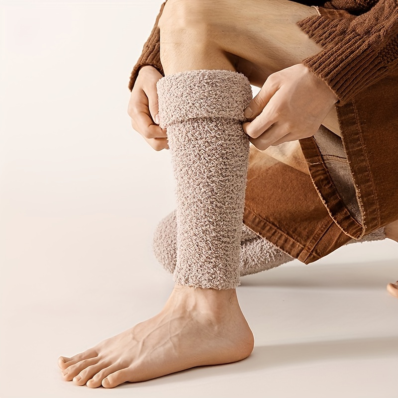 

1 Pair Over-the-knee Coral Fleece Leg Warmers For Men Women, Thickened Thermal Long Tube Socks Leg Sleeves For Elderly, Autumn & Winter