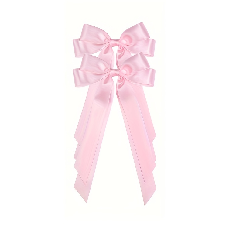 Satin Hair Bows For Women - 2pcs Y Women Hair Bow Clips Ponytail Holders Hair Ribbon For Women Valentine's Day Gift