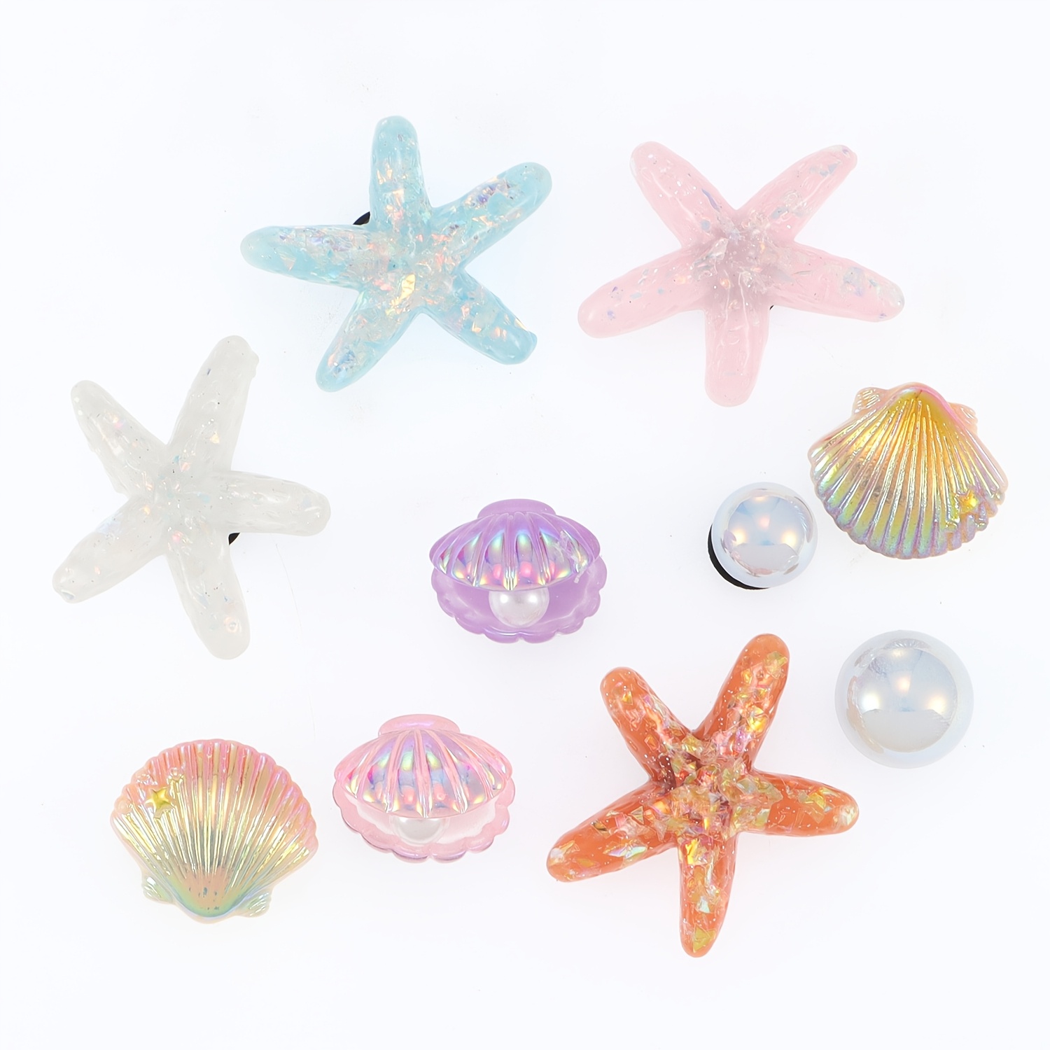 12pcs Of Mixed Starfish And Shell-shaped Decorations For Hole Shoes