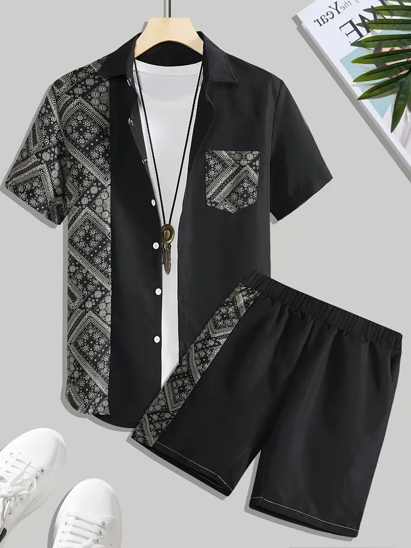 mens outfit pattern lapel s 2 set for summer details 4