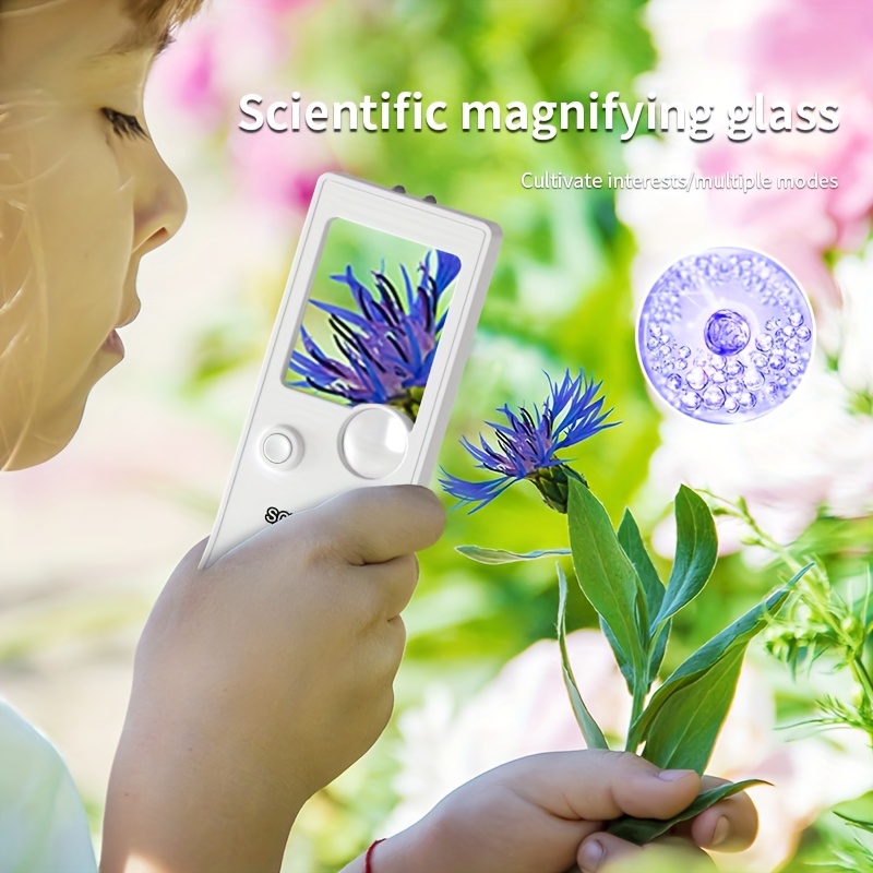 Microscopio Portátil 2-en-1 de Doble Función 3-10-80X con Luz LED Morada para Aventuras al Aire Libre, un Buen Regalo de Cumpleaños y del Día del Niño desde el Laboratorio a la Naturaleza