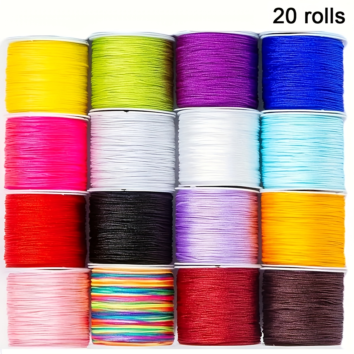 E-shop Nylongarnspulen in 20 zufälligen Farben, 0,8 mm geflochtener Faden, 393,7 Zoll pro Spule – Geeignet für DIY-Armbänder, Halsketten, chinesische
