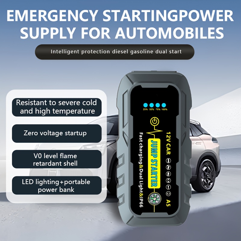 

1000a Portable Car Jump 12v Portable Power With Dual Usb Outputs, Rechargeable Lithium Polymer Battery Jump With Jumper Cables, Starts , With Flashlight Compass, Multiple Safety Protections