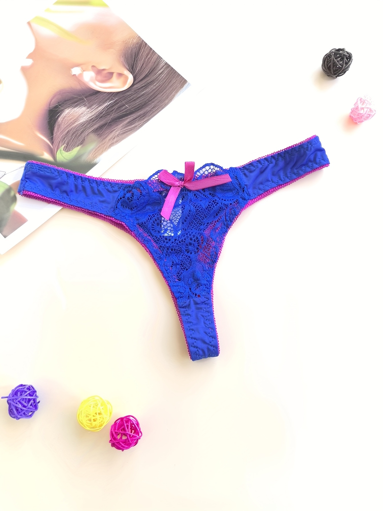 Juego de 5 tangas de encaje  para mujer, transpirables, a la moda, suaves, ajustadas, sin costuras y cómodas, con ribete de color de contraste