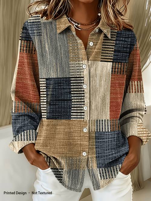 item picture elegant special edition womens printed shirt long sleeve button shirt classic collar machine washable suitable for office commuting or formal events sophisticated casual