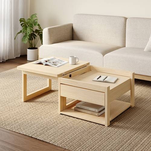 modern multifunctional coffee table with 4 types of shape with storage space for living and reception rooms oak