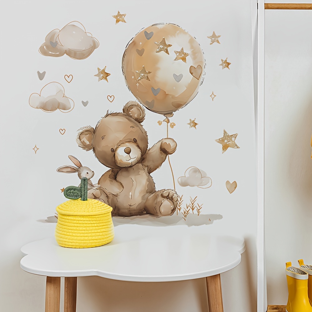 1pc, Teddy Bear Balloon, Removable Waterproof Pvc Sticker, Wall Sticker For Living Room, Bedroom, Youth Dormitory, School Classroom, Home Wall Decoration, 15.7*23.6inch