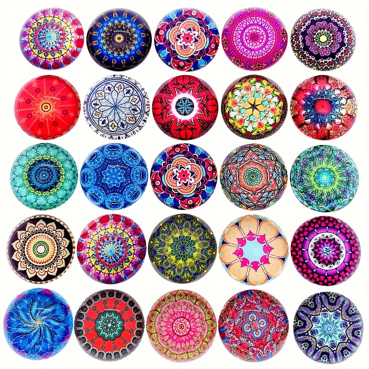 Lot De 10 Cabochons Mandala 20 Mm - Verre Multicolore - Support Pour Création