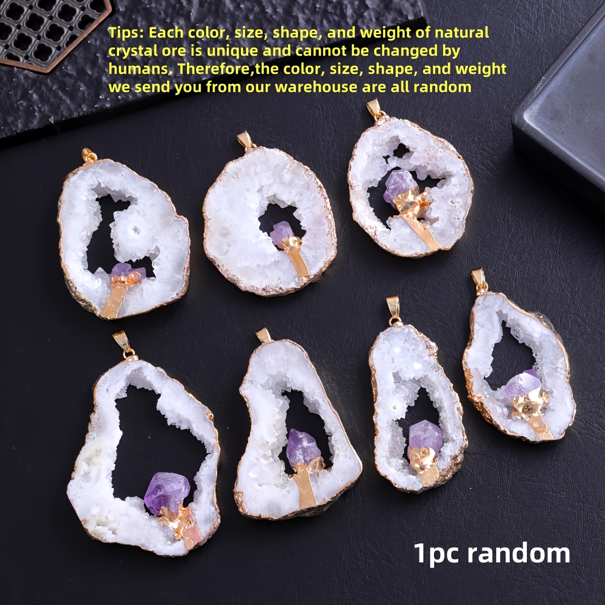 E-shop Eleganter vergoldeneter Rand Natürlicher Kristall Roh-Amethyst Anhänger, Halskette Choker Charms, Mode-Additions für Kleidung Dekor,