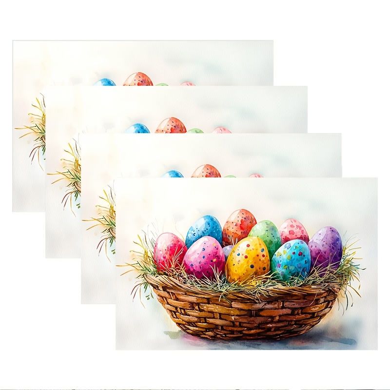 

4-pack Easter Spring Placemats, Polyester Knit Fabric Table Mats With And , Machine Washable, 12x18 Inch Rectangular, Dining Decor For Easter And Christmas - Bpzd1202242