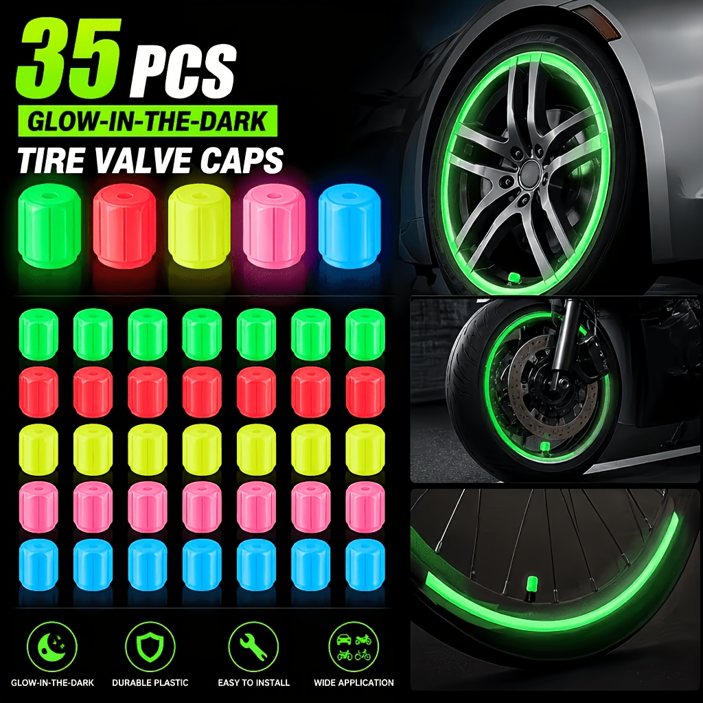 TEMU 35pcs Assorted Colors (random 5 Colors X 7pcs) Car Tire Valve Stem Caps, Car Valve Caps, Universal Valve Stem Caps, Car Wheel Tire Valve Caps,