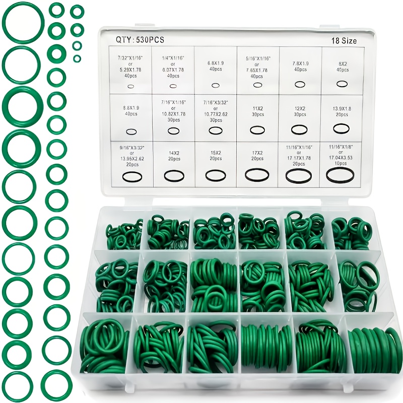 TEMU A Set Of 530 Heavy-duty Green O-rings For , Featuring A Color-coded With Sizes Suitable For Car Air Conditioning Repairs, Pipe Connections,