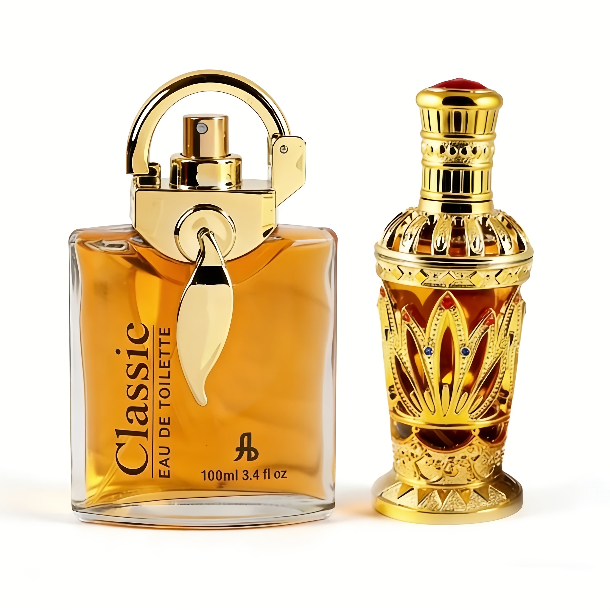Image of 2pcs Arabian Style Classic Lock Perfume Set | Exotic Carved Design, Spicy Fruity Fragrance, Long-lasting, Ideal For Personal Use Or Gifting On Christmas, Valentine's Day, New Year & Other Festivals.