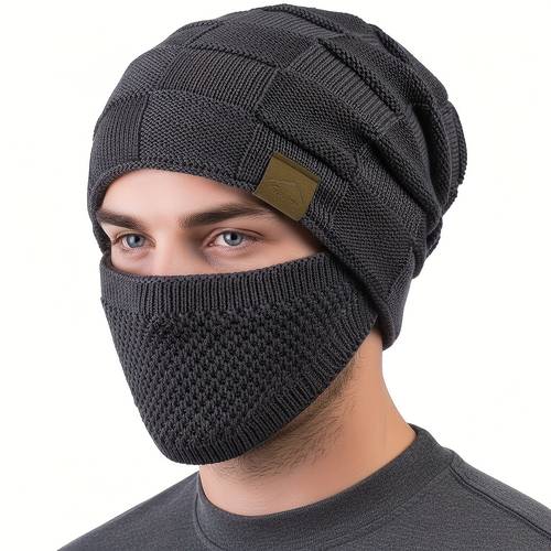warm knitted face mask insulation set featuring a detachable face elastic for a without constricting dimensional plaid texture offers versatile multi color options patterns that