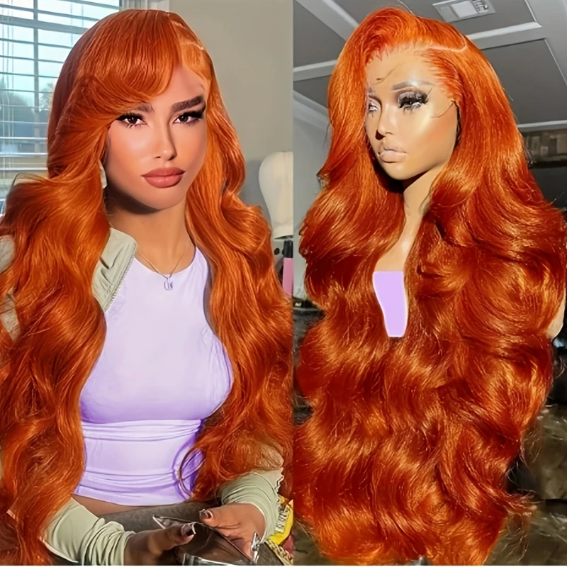 350 ginger human hair lace front wig 13x6 hd glueless wig 200 density body wave 20 38 inch for women of all versatile hairpiece highdensity hairpiece protective hairstyle beauty accessory details 5